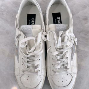 Golden Goose- white and Silvertone Star Stardan leather sneaker. Women’s 40.